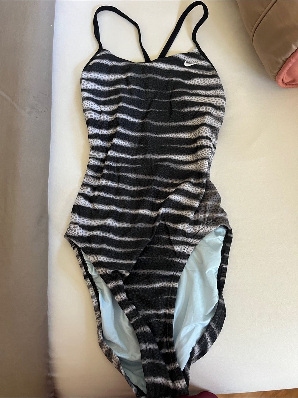 Nike Girls' Black & White Striped One-Piece Swimsuit -  (Great Condition)